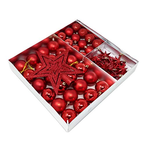 ToCi Christbaumschmuck Weihnachtskugeln Sterne Perlenkette 45 Teiliges Set (Rot) von ToCi