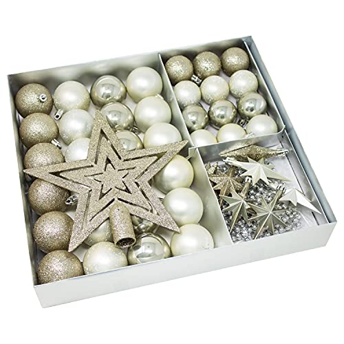 ToCi Christbaumschmuck Weihnachtskugeln Sterne Perlenkette 45 Teiliges Set (Winter-Weiß) von ToCi