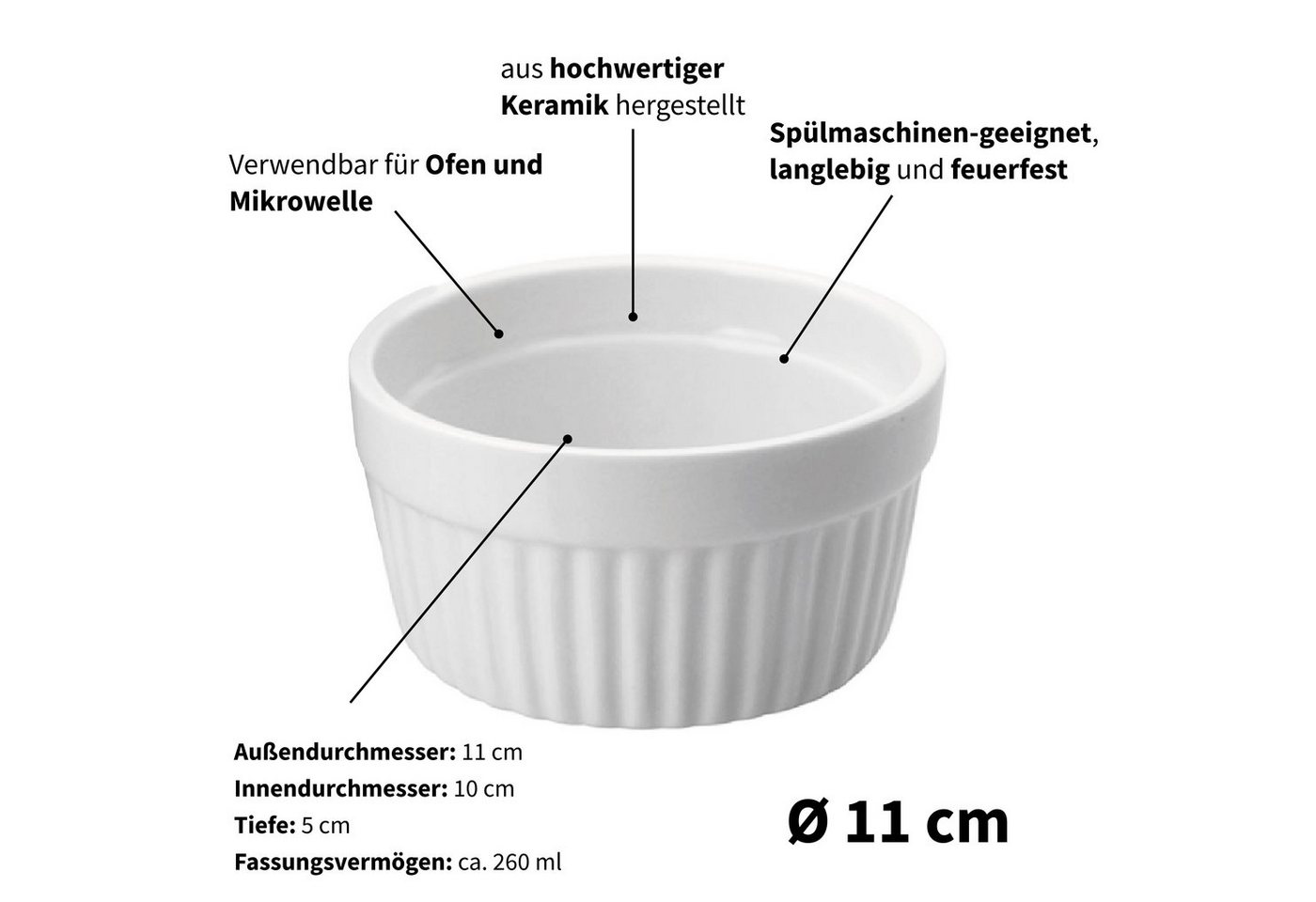 ToCi Dessertschale Creme Brulee Set Förmchen Ø 11x5cm Auflaufformen Weiß 260ml Keramik, (8-tlg) von ToCi