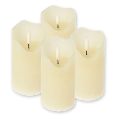 ToCi LED Kerzen Creme Ø 7 x 10 cm - 4er Set mit schwarzem Docht und Timer - 4 flammenlose Echtwachs-Kerzen - Adventskerzen Grablicher von ToCi