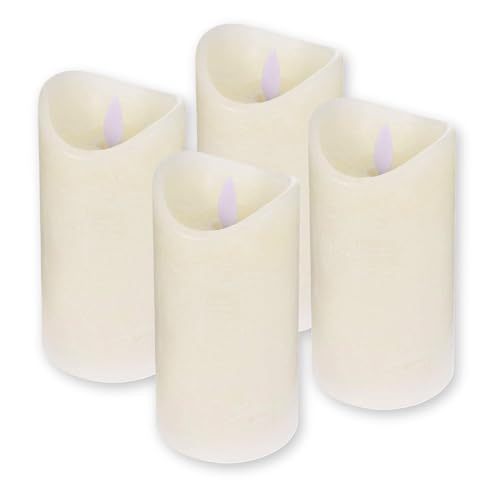 ToCi LED Kerzen Creme Ø 7,5 x 10 cm - 4er Set flammenlose Echtwachs-Kerzen - mit beweglicher Flamme und Timer - Adventskerzen Grablicher von ToCi