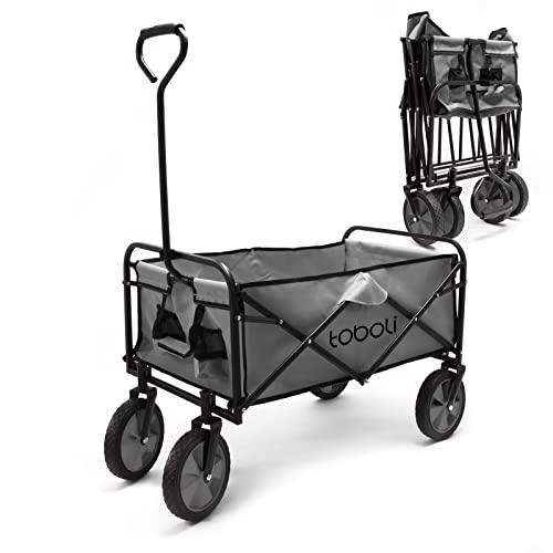 Toboli Bollerwagen faltbar Offroad grau, Faltbollerwagen belastbar bis 100 kg, Klappbollerwagen für Strand, Garten, Einkäufe von Toboli