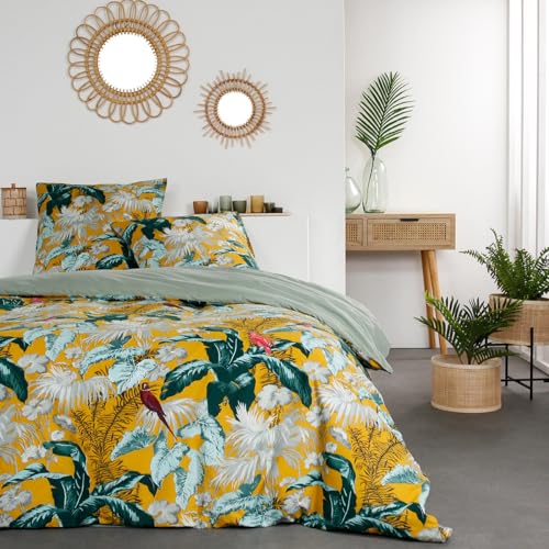 TODAY Bettwäsche für Doppelbett, Bedruckt mit tropischem Sunshine, Gelb und Grün, 240 x 260 cm von Today
