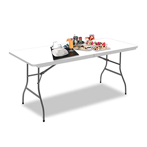Garten Klapptisch, Klappbarer Tisch, 180 x 76 cm, Weiß, In der Mitte klappbar, Material: HDPE, Maximale Belastbarkeit: 100 kg von Todeco