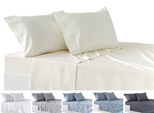 Todocama 4-teiliges Bettwäsche-Set, Spannbettlaken, Bettlaken, 2 Kissenbezüge, 50 x 80 cm, für Betten mit 105 x 105 x 190/200 cm, Beige von Todocama