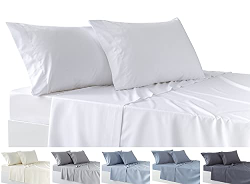 Todocama 4-teiliges Bettwäsche-Set, Spannbettlaken, Bettlaken, 2 Kissenbezüge, 50 x 80 cm, für Betten mit 135 x 135 x 190/200 cm, Weiß von Todocama