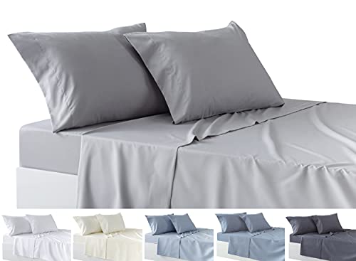 Todocama 4-teiliges Bettwäsche-Set – Spannbetttuch – Bettlaken – Zwei Kissenbezüge 50 x 80 cm (Bett 135 – 135 x 190/200 cm, Hellgrau) von Todocama
