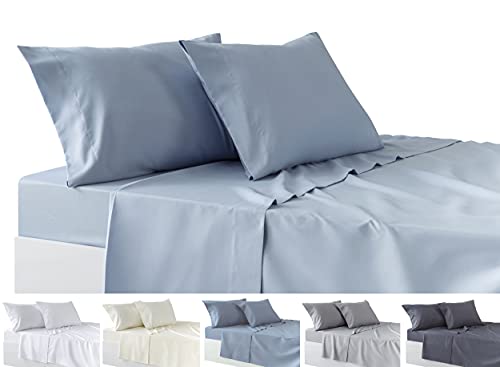 Todocama 4-teiliges Bettwäsche-Set – Spannbetttuch – Bettlaken – Zwei Kissenbezüge 50 x 80 cm (Bett 180 – 180 x 190/200 cm, Hellblau) von Todocama