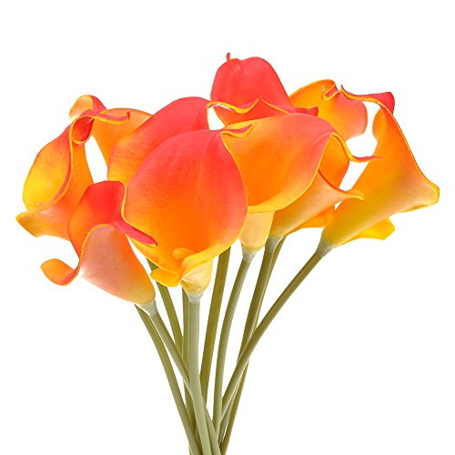 Toifucos Künstliche Blumen, 10 Stück Calla Lilien Brauthochzeits Blumenstrauß Latex Real Touch Blumensträuße für Hochzeit Wohnkultur, Orange von Toifucos