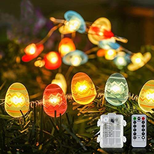 Toifucos Ostereier-Lichterkette, 3 m, 40 LEDs, 3D-Eier, LED-Lichterkette, batteriebetrieben, Fee, Kupferdraht, Lichter mit Fernbedienung und Timer, Festival, Baumdekoration von Toifucos