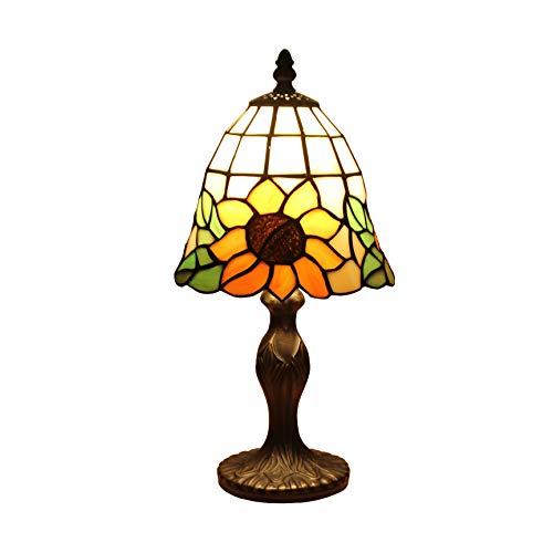 Tokira Sonnenblume Tiffany-Stil Tischlampe, 7 Zoll Vintage Mehrfarbiges Glas Tischlampe für Wohnzimmer, Niedliche kleine Tischlampe für Schlafzimmer, Kostenlose LED-Glühbirne von Tokira