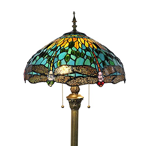 Tokira Tiffany Stehlampe Grün Libelle, Vintage Stehlampe Wohnzimmer, Modern Leselampe Stehlampe Kinderzimmer, 16 Zoll Mehrfarbiges Glas Lampenschirm [Ohne Glühbirnen] von Tokira