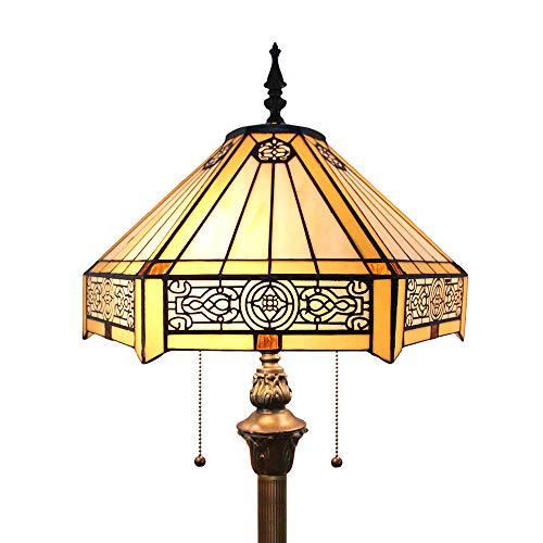 Tokira Tiffany Stehlampe Vintage Wohnzimmer Bernstein, E27 Buntglas Einfacher Stil Sechs Seiten Glas Lampenschirm Tehlampe Bunt 64 Zoll(Ohne Glühbirnen) von Tokira