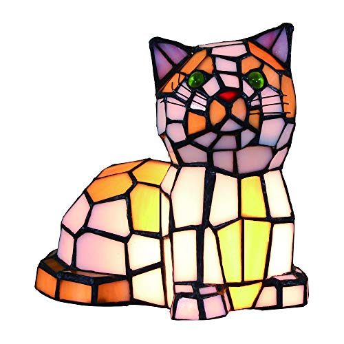 Tokira Tiffany Stil Glasmalerei Katze Tischlampe, Cat Nachttisch Art Deco Schreibtischlampe [Keine Glühbirne] von Tokira