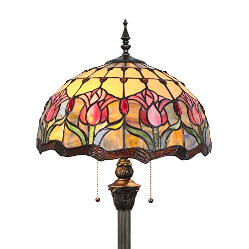 Tokira Tiffany Stil Hohe 64 Zoll Stehlampe Vintage E27, Schöne Blumen Hirten Glasmalerei Bodenleuchte Leselampe(Enthält keine Glühbirne) von Tokira
