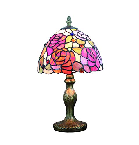 Tokira Tiffany Stil Rote Rose Tischlampe E14, 8 Zoll Europäischen Art Deco Glasmalerei Nachtlicht, Nachttischlampe Schlafzimmer im Wohnzimmer [Ohne Glühbirnen] von Tokira