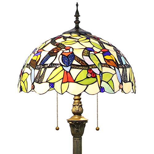 Tokira Tiffany-Stil Stehlampe Kolibri Schirm, E27 Traditionelle Glasmalerei Leselampenschirm, Kunst Deko Standard Nachtlicht für Wohnzimmer [Ohne Glühbirnen] von Tokira