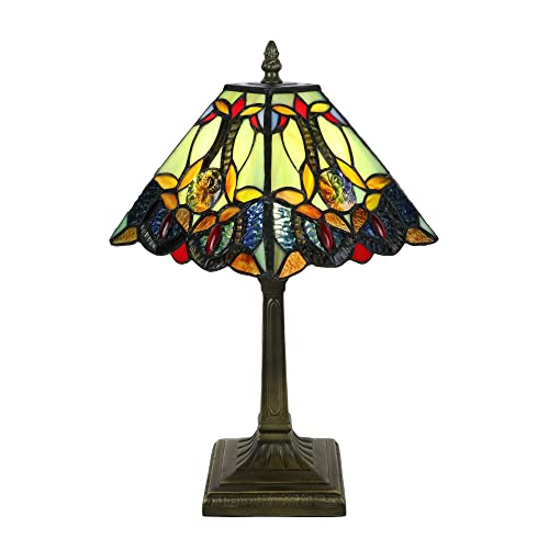 Tokira Tiffany Tischlampe 8", E14 Handgefertigter Quadratischer Lampenschirm aus Buntglas, Exquisite Nachttischlampe im Barockstil für Schlafzimmer (Ohne Glühbirnen) von Tokira