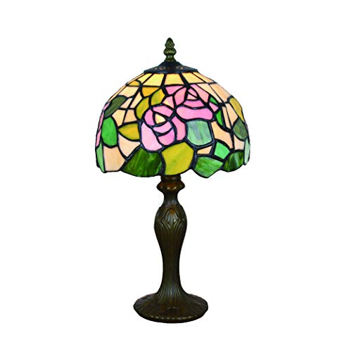 Tokira Tiffany Tischlampe Vintage, Glasmalerei Deco Klein Landhausstil Tischlampe, E14 DIY Pinke Rose Tischlampe for Schlafzimmer/Wohnzimmer [Ohne Glühbirnen] von Tokira