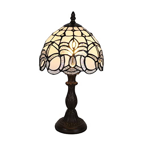 Tokira Tiffany-Tischlampe für Schlafzimmer, Luxuriöse 8 Zoll Silber Weiß Barock Stil Leuchten für Wohnzimmer, E14 Nachttischlampe aus Buntglas, Nachtlicht für Esszimmer [Ohne Glühbirnen] von Tokira