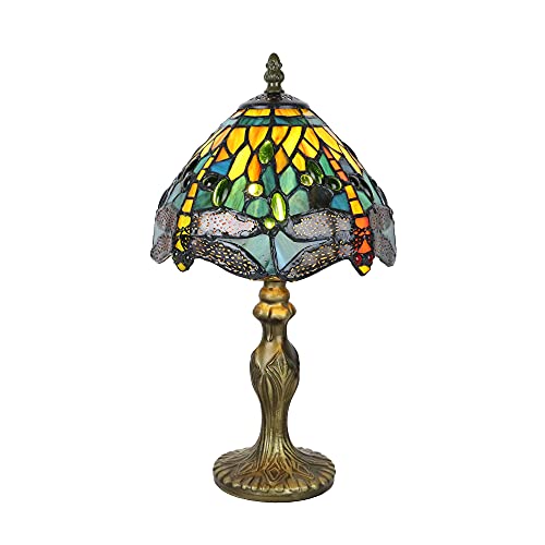 Tokira Tiffany Vintage Libelle Tischlampe, E14 DIY Glasmalerei Deko Landhausstil Nachtlicht, Grün E14 Tischlampe for Schlafzimmer/Wohnzimmer/Kinderzimmer [Ohne Glühbirnen] von Tokira