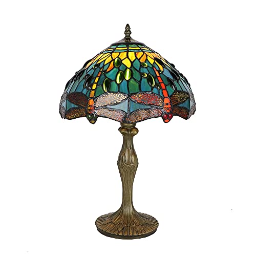 Tokira Tiffany Vintage Tischlampe Grün, E27 Deco Jugendstil Tischlampe, 50 Hoch DIY Glasmalerei Libelle Tischlampe for Kinderzimmer/Schlafzimmer/Wohnzimmer [Ohne Glühbirnen] von Tokira