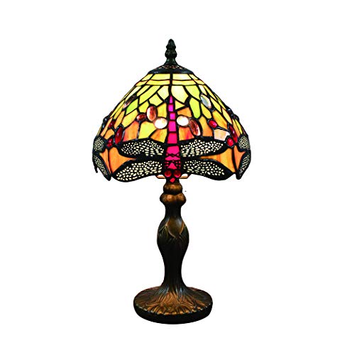 Tokira Vintage Tiffany Tischlampen, E14 Glasmalerei Lampen Schlafzimmer Nacht Wohnzimmer, 8 Zoll Glasmalerei Lampenschirme mit Roter Libelle(Ohne Glühbirnen) von Tokira
