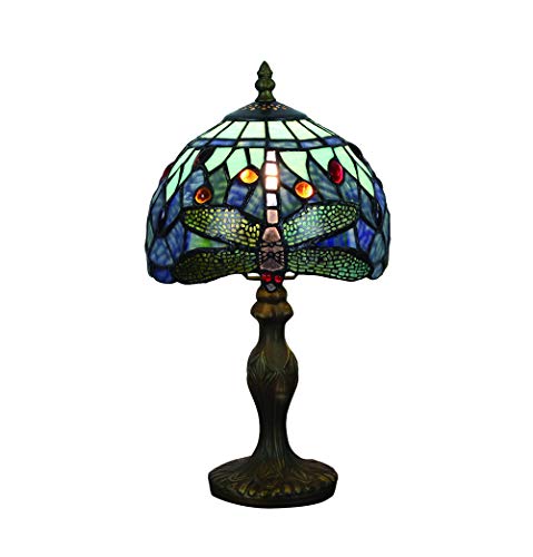 Tokira Vintage Tiffany Tischlampen Blau Libelle 8 Zoll, E14 Tiffany Tischlampe Antik Original, Glasmalerei Lampen Schlafzimmer Nacht Lampenschirme Wohnzimmer(Ohne Glühbirnen) von Tokira