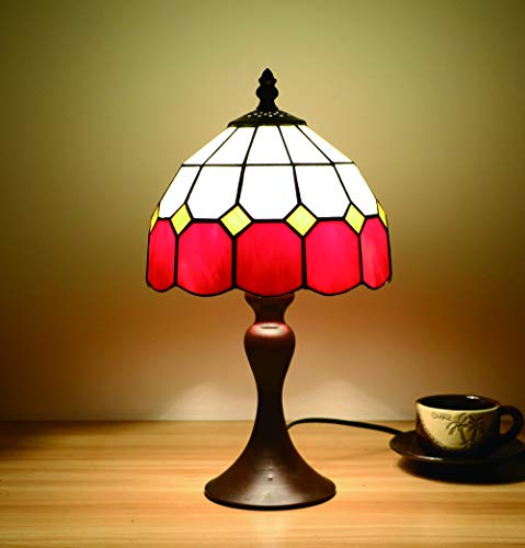 Tokira Vintage Tiffany Tischlampen Rote 8 Zoll, E14 Tiffany Tischlampe Antik Original, Glasmalerei Lampen Mediterrane Schlafzimmer Nacht Lampenschirme Wohnzimmer(Ohne Glühbirnen) von Tokira