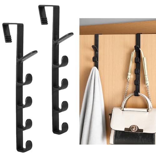 2 Stück hängende Tür Haken Rack, Mit 5 Haken Haken Schiene, Türhaken, Kleiderhaken Tür, Universelle Türgarderobe Zum Einhängen, für Schlafzimmer Hängenden Mantel Handtuch Tasche Hut von Tolenre