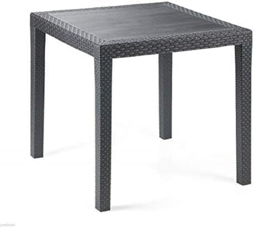 Quadratischer Outdoor-Tisch, Struktur aus Hartharz mit Rattan-Effekt, Made in Italy, 80 x 80 x 72 cm, Farbe Anthrazit von Tomaino