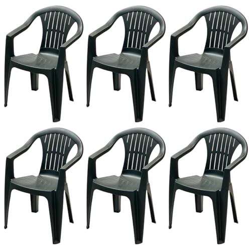 Tomaino Gartenstuhl Kunststoff mit Armlehnen Stapelbar, 6er Set Stühle für draußen, Balkon Bar, Aktivität (6, Grün 2) von Tomaino