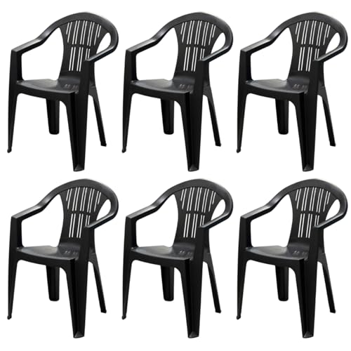 Tomaino - Gartenstuhl aus Kunststoff mit stapelbaren Armlehnen - Set mit 6 Stühlen für den Außenbereich - Ratak (Schwarz) von Tomaino