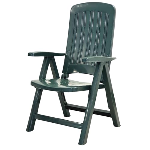 Tomaino Klappbarer Gartenstuhl aus Kunststoff – Liegestuhl für den Außenbereich, Zuhause, Camping, 5 Positionen, mit Armlehnen (grün) von Tomaino