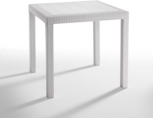 Tomaino Quadratischer Tisch für Außen/Innen aus Kunststoff in Rattanoptik (Weiß 2) von Tomaino