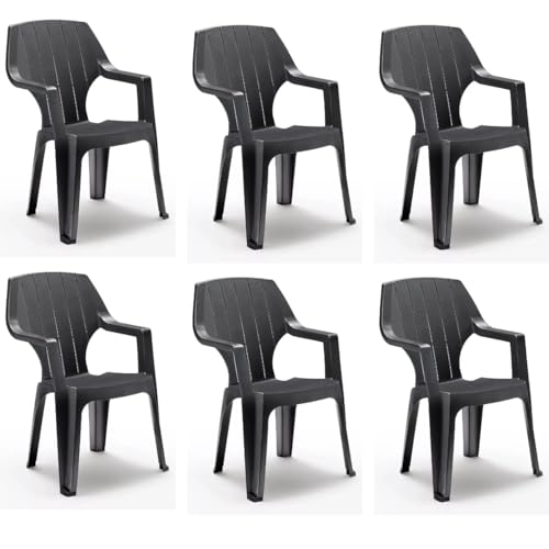 Tomaino - Stapelbare Gartenstühle aus Kunststoff - Outdoor-Stuhl aus Kunststoff in Holzoptik (Anthrazit New) von Tomaino