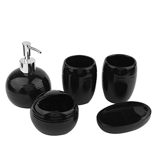 Badezimmer-Set, 5 Stück Praktischer Bürstenhalter Keramik Lotionspender Modernes Badezimmerzubehör für den Heimgebrauch(Schwarz) von Tomantery