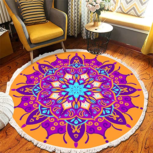 Tomifine Mandala Rund Teppich Quasten, Böhmen Handgewebte Baumwolle Teppiche für Schlafzimmer Wohnzimmer Hausdekor (150 cm,Violett Blau) von Tomifine