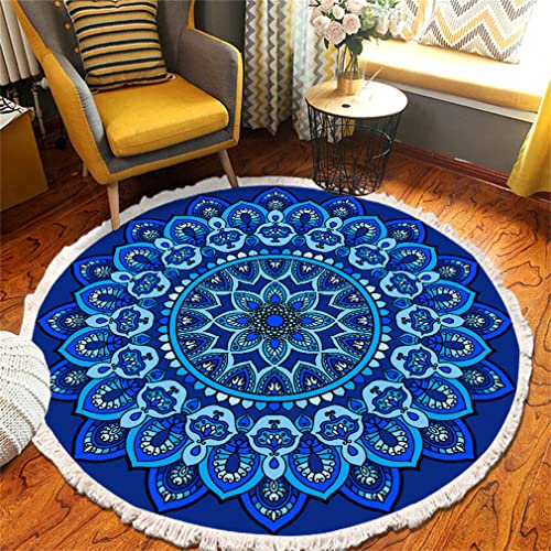 Tomifine Mandala Rund Teppich Quasten, Böhmen Handgewebte Baumwolle Teppiche für Schlafzimmer Wohnzimmer Hausdekor (60 cm,Blau) von Tomifine