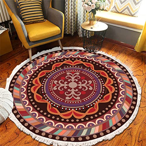Tomifine Mandala Rund Teppich Quasten, Böhmen Handgewebte Baumwolle Teppiche für Schlafzimmer Wohnzimmer Hausdekor (60 cm,Braun Orange) von Tomifine