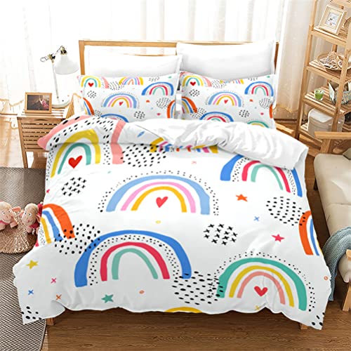 Tomifine Regenbogen Bettwäsche 135x200 cm Mikrofaser Bettwäsche-Set Kinder Mädchen Bettbezug mit Reißverschlus und Kissenbezug (135x200 cm+80x80*2,Bunt c) von Tomifine