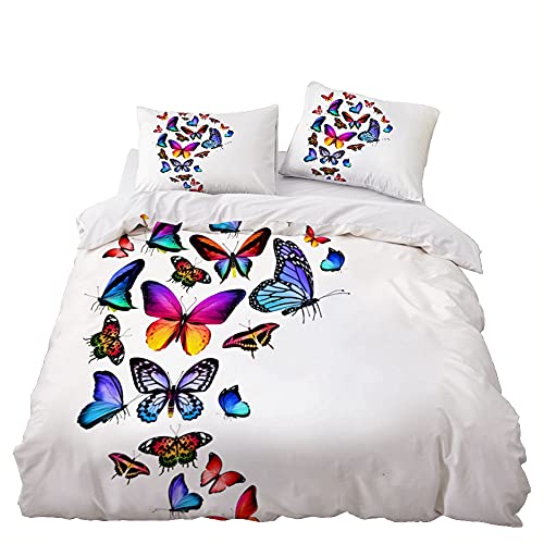 Tomifine Schmetterling Bettwäsche Set Mädchen 3D Bunt Schmetterlinge Muster Bettbezug Schlafkomfort Microfaser Bettbezug Set (135x200 cm/50x75cm*2,Butterfly j) von Tomifine