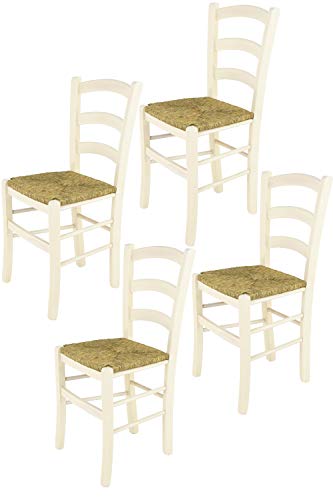 t m c s Tommychairs - Stuhl Venice für Küche und Esszimmer, robuste Struktur aus lackiertem Buchenholz in Anilinfarbe Weiss und Sitzfläche aus Stroh von t m c s