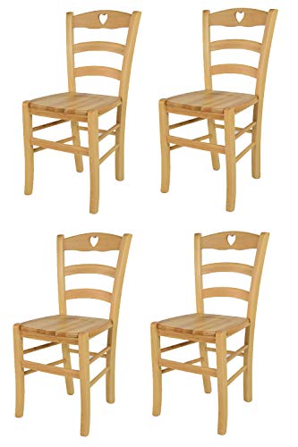 t m c s Tommychairs - 4er Set Stühle Cuore für Küche und Esszimmer, Robuste Struktur aus Buchenholz in der Farbe Naturfarben lackiert und Sitzfläche aus Holz von t m c s