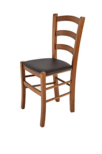 t m c s Tommychairs - Stuhl Venice für Küche und Esszimmer, Struktur aus lackiertem Buchenholz im Farbton helles Nussbraun und gepolsterte Sitzfläche mit Kunstleder in der Farbe Mokka bezogen von t m c s