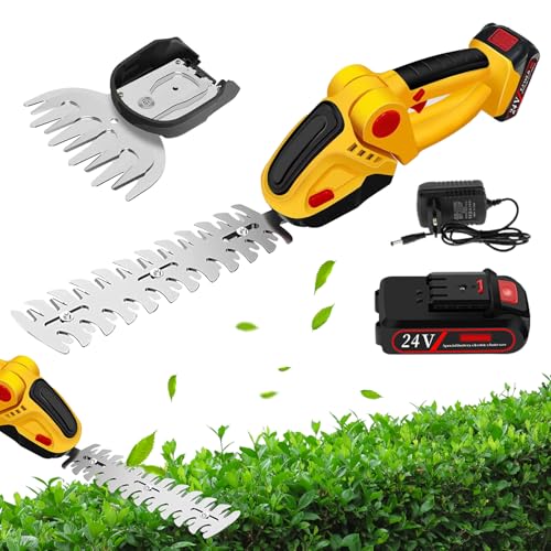 Heckenschere Akku, 24V 2 In 1 Schnurlose Akku Grasschere mit Wiederaufladbaren Lithium Ion Akku und Ladegerät, Tragbare Akku Gras und Strauchschere für Garten Rasen von Tomotato