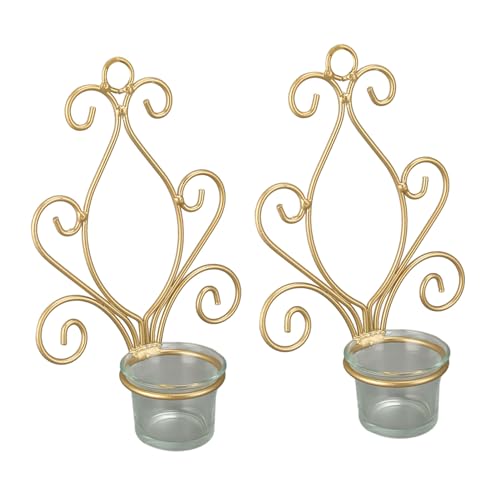 Tomotato 2 Stück Metall Kerzenhalter, Goldene Wand Kerzenleuchter Klares Glas Teelichthalter für Zuhause, Hochzeits Dekorationen von Tomotato