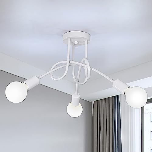 Toolight Deckenleuchte E27, 3-Flammige Wohnzimmerlampe, Deckenlampe Metall für Schlafzimmer Wohnzimmer Esszimmer Flur, Weiß, Ø40cm (Glühbirnen nicht im Lieferumfang enthalten) von Toolight