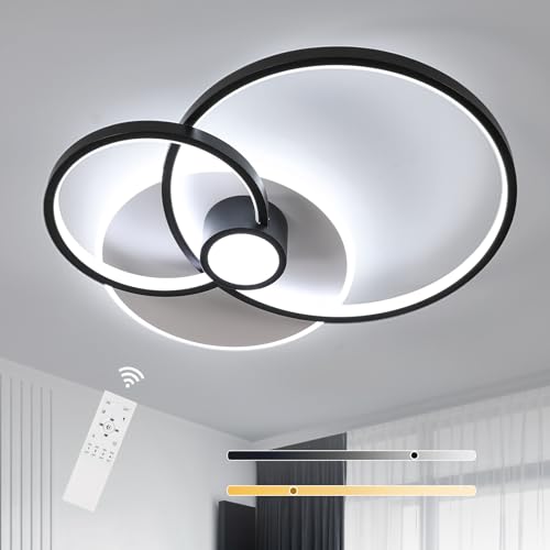 Toolight Deckenlampe LED Dimmbar Wohnzimmer 49W, Wohnzimmerlampe Modern Schwarz Weiß Geometrisch Rund mit Fernbedienung, Schlafzimmerlampe, Lampe Decke für Schlafzimmer Wohnzimmer Küche, 55cm von Toolight