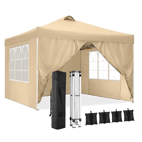 Pavillon 3x3 Wasserdicht Stabil Winterfest Pop up Faltpavillon mit 4 Seitenteilen und 4 Sandsäcke, Faltbar Gartenzelt Partyzelt Gartenpvillon mit Entlüftung, UV-Schutz 50+, TOOLUCK/Khaki von Tooluck